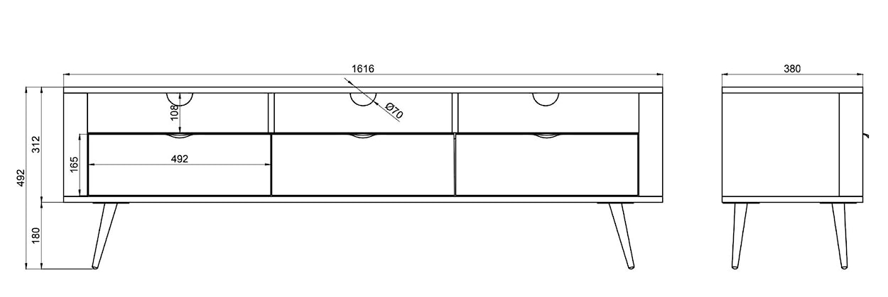 Szafka RTV Oval 160 cm z wnękami Biała  - zdjęcie 6