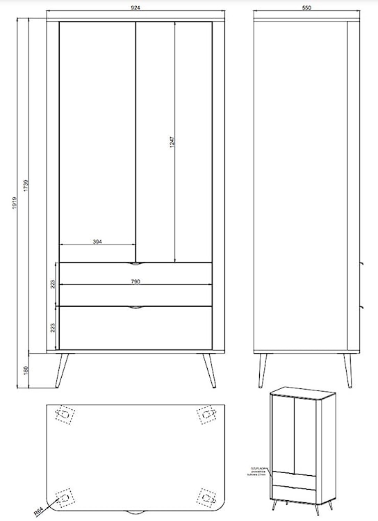 Szafa dwudrzwiowa Oval z szufladami 92 cm Biała  - zdjęcie 6