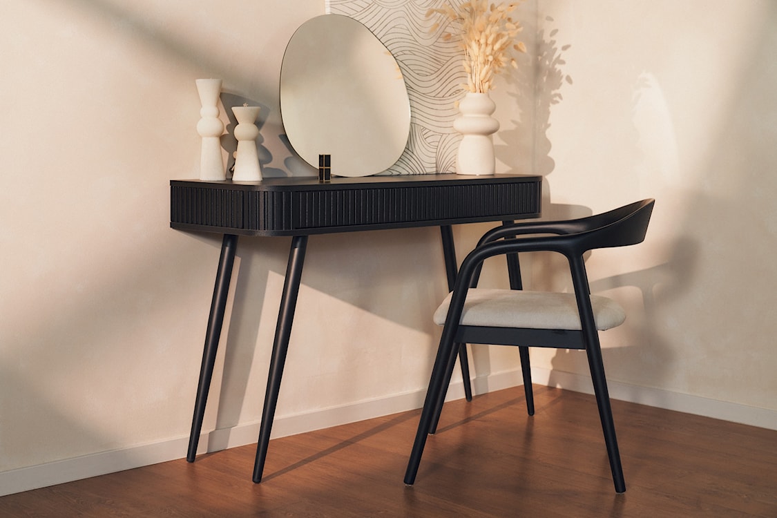 Toaletka Ovarlo z ryflami i dwiema szufladami 113 cm czarna z czarnymi nogami  - zdjęcie 3