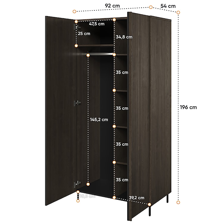 Szafa dwudrzwiowa Piemonte 92 cm Jesion portland/czarny  - zdjęcie 5