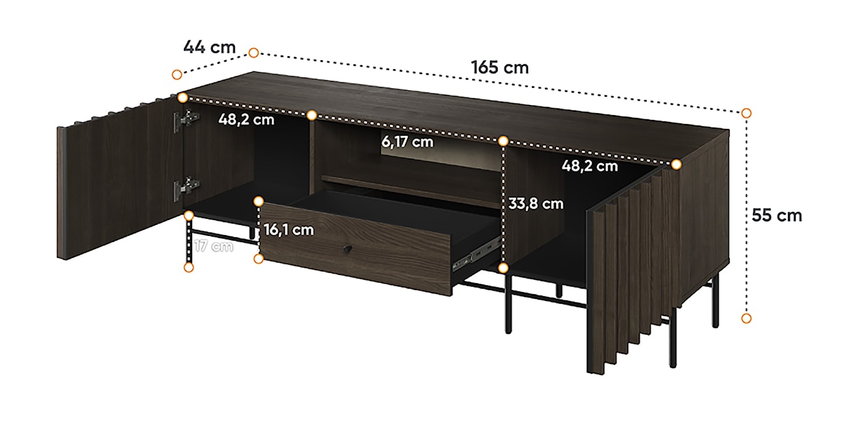 Szafka RTV Piemonte z szufladą 165 cm Jesion portland/czarny  - zdjęcie 7