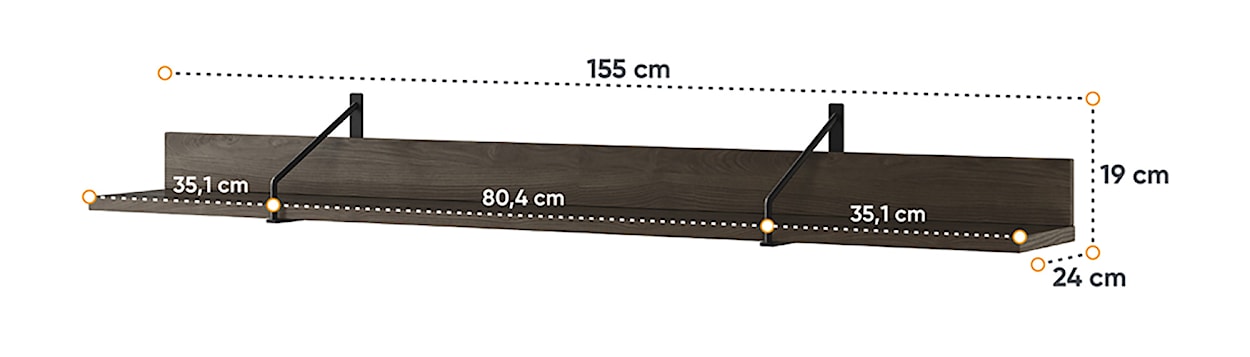 Półka wisząca Piemonte 155 cm Jesion portland/czarny  - zdjęcie 4