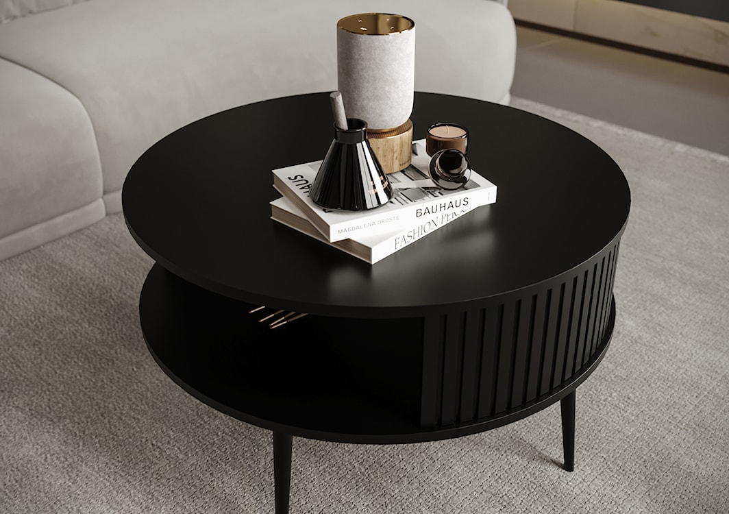 Stolik kawowy Piviano okrągły 76 cm Czarny mat  - zdjęcie 3