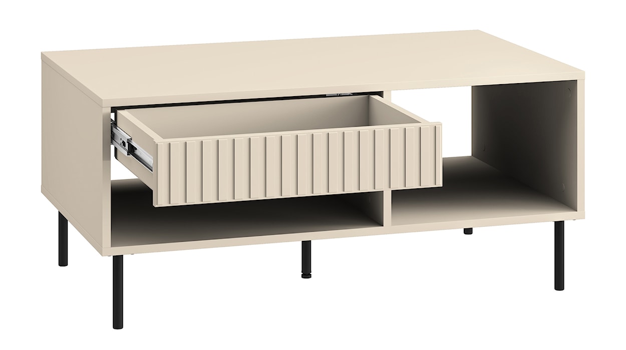 Stolik kawowy Caletto z szufladą 100 cm ozdobne lamele beżowy  - zdjęcie 7