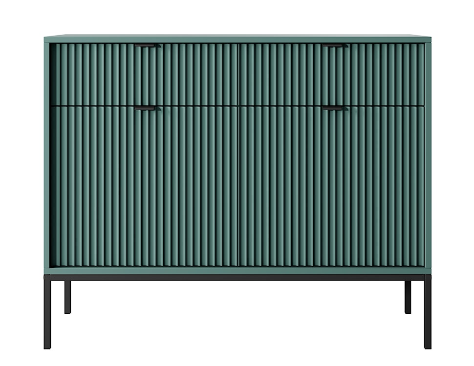 Komoda dwudrzwiowa Vellore 104 cm zielona z ryflowanymi frontami, czarnymi uchwytami i stelażem  - zdjęcie 8