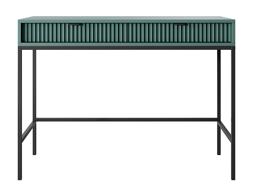 Toaletka biurko Vellore 104 cm zielona z ryflowanymi frontami, czarnymi uchwytami i stelażem  - zdjęcie 3