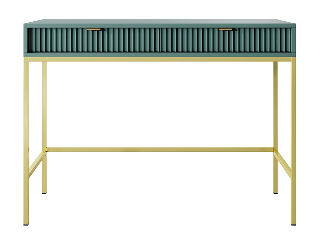 Toaletka biurko Vellore 104 cm zielona z ryflowanymi frontami, złotymi uchwytami i stelażem  - zdjęcie 3