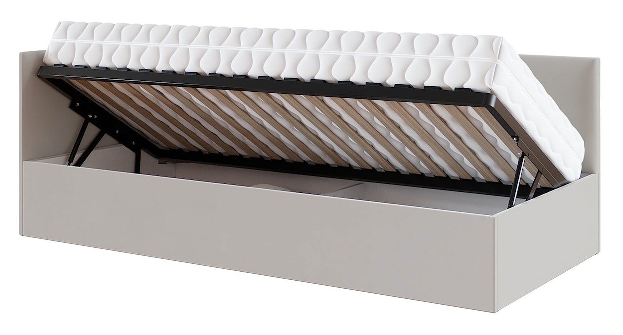 Łóżko młodzieżowe 90x200 cm Pixxel uniwersalne stelaż metalowy jasnobeżowe welur  - zdjęcie 4