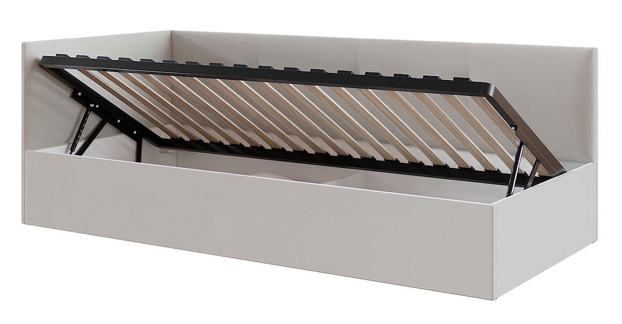 Łóżko młodzieżowe 90x200 cm Pixxel uniwersalne stelaż metalowy jasnobeżowe welur  - zdjęcie 5