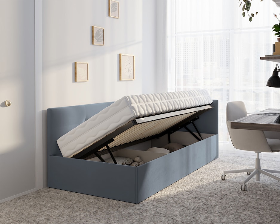 Łóżko młodzieżowe 90x200 cm Pixxel uniwersalne stelaż metalowy szare welur  - zdjęcie 3