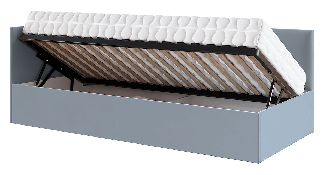 Łóżko młodzieżowe 90x200 cm Pixxel uniwersalne stelaż metalowy szare welur  - zdjęcie 4