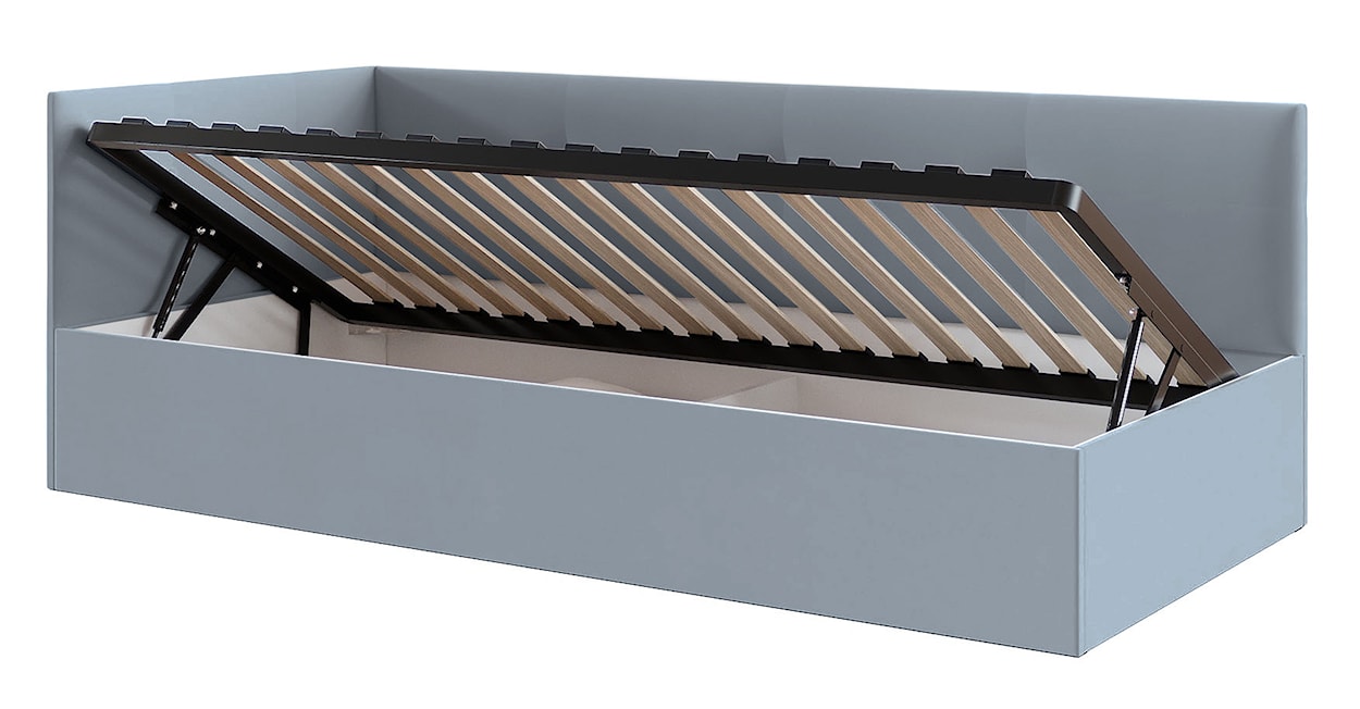 Łóżko młodzieżowe 90x200 cm Pixxel uniwersalne stelaż metalowy szare welur  - zdjęcie 5