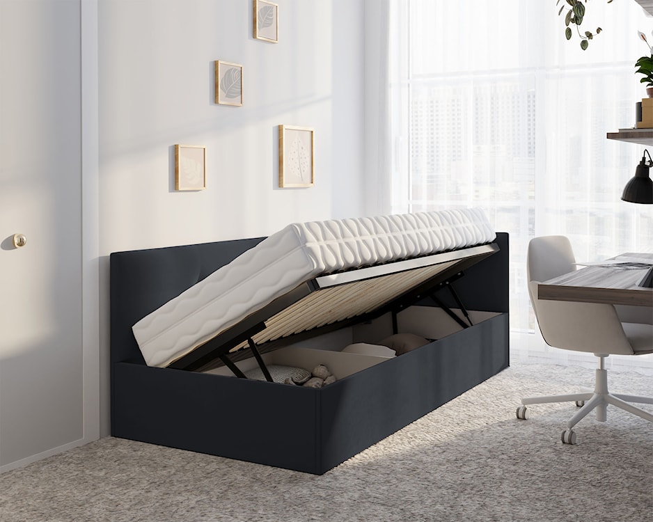 Łóżko młodzieżowe 90x200 cm Pixxel uniwersalne stelaż metalowy grafitowe welur  - zdjęcie 3