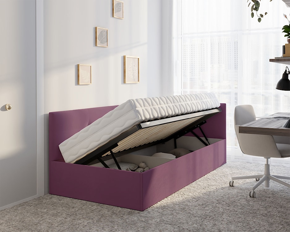 Łóżko młodzieżowe 90x200 cm Pixxel uniwersalne stelaż metalowy różowe welur  - zdjęcie 3