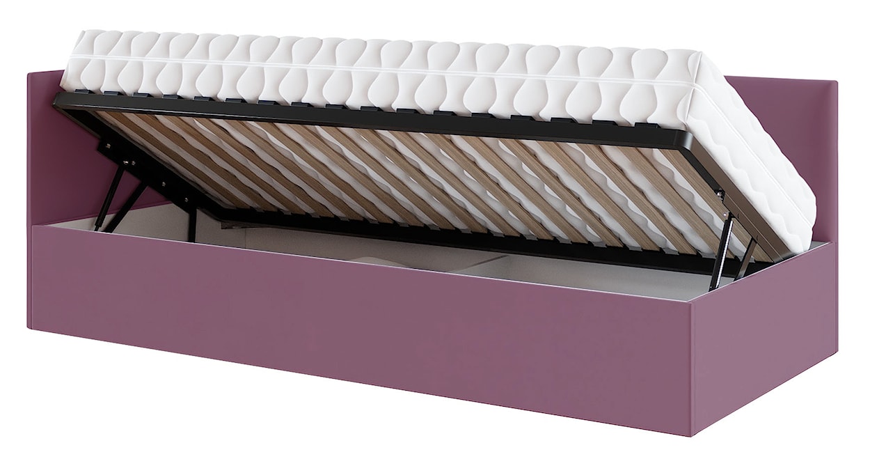 Łóżko młodzieżowe 90x200 cm Pixxel uniwersalne stelaż metalowy różowe welur  - zdjęcie 4