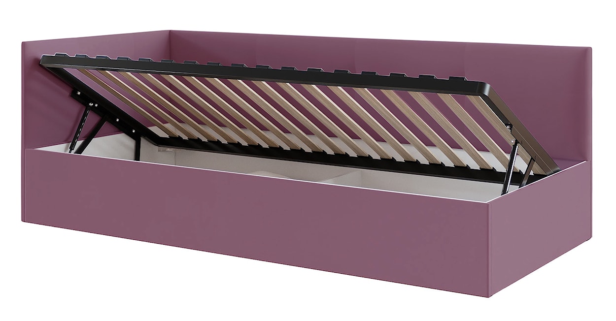 Łóżko młodzieżowe 90x200 cm Pixxel uniwersalne stelaż metalowy różowe welur  - zdjęcie 5