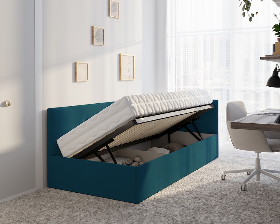 Łóżko młodzieżowe 90x200 cm Pixxel uniwersalne stelaż metalowy turkusowe welur  - zdjęcie 3