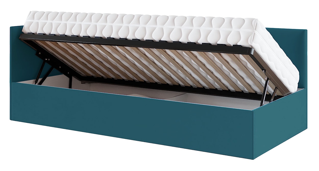 Łóżko młodzieżowe 90x200 cm Pixxel uniwersalne stelaż metalowy turkusowe welur  - zdjęcie 4