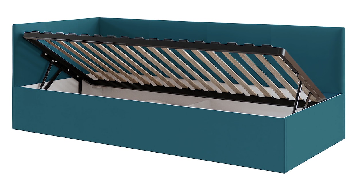 Łóżko młodzieżowe 90x200 cm Pixxel uniwersalne stelaż metalowy turkusowe welur  - zdjęcie 5