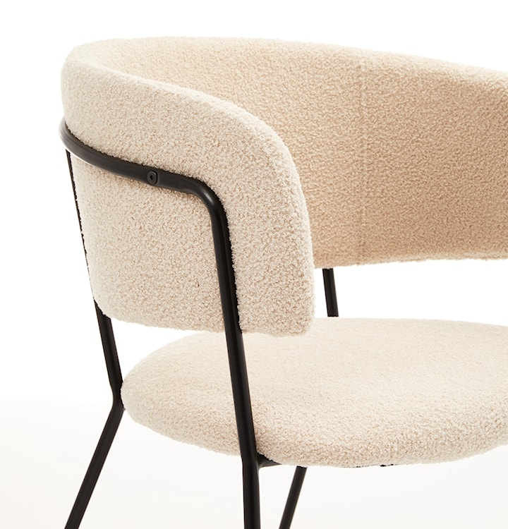 Krzesło tapicerowane Prools w tkaninie boucle kremowe/ czarna podstawa  - zdjęcie 4