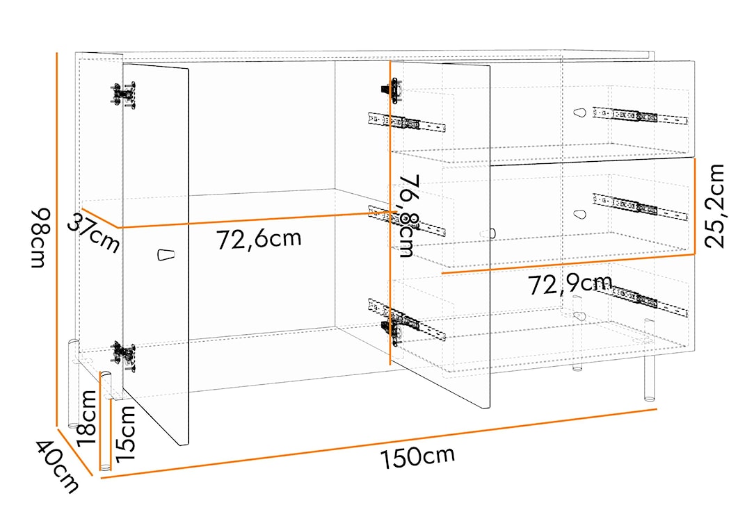 Komoda dwudrzwiowa Raviero z trzema szufladami 150 cm Czarny/Dąb artisan  - zdjęcie 7