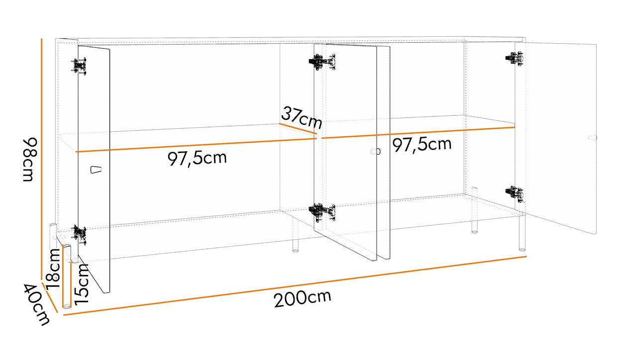 Komoda czterodrzwiowa Raviero 200 cm Czarny/Dąb artisan  - zdjęcie 7