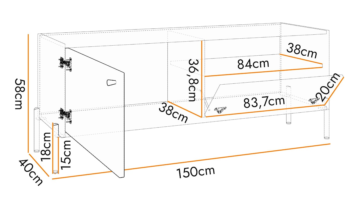 Szafka RTV Raviero z szufladą 150 cm Czarny/Dąb artisan  - zdjęcie 4