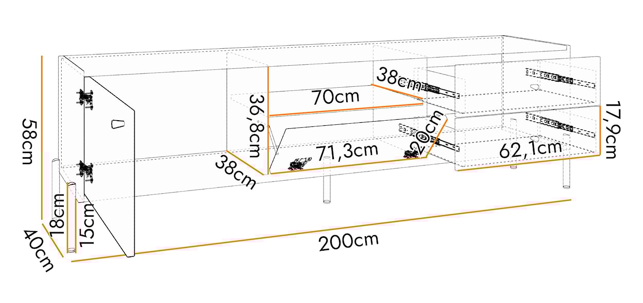 Szafka RTV Raviero z trzema szufladami 200 cm Czarny/Dąb artisan  - zdjęcie 7