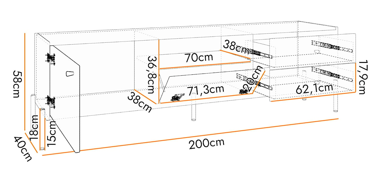 Szafka RTV Raviero z trzema szufladami 200 cm Czarny/Dąb artisan  - zdjęcie 7