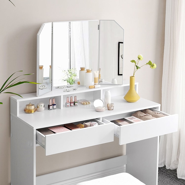 Toaletka Brneta z potrójnym lustrem i dwoma szufladami biała  - zdjęcie 3