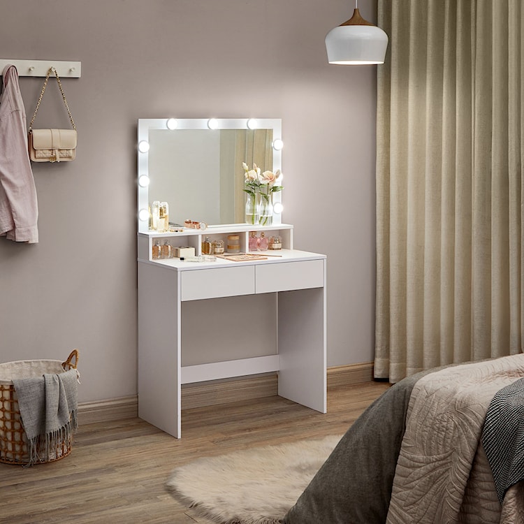 Toaletka Brneta z oświetlonym lustrem i dwoma szufladami biała  - zdjęcie 3