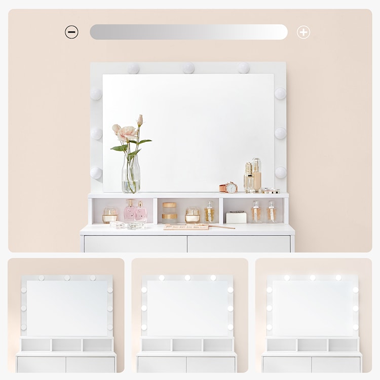 Toaletka Brneta z oświetlonym lustrem i dwoma szufladami biała  - zdjęcie 8