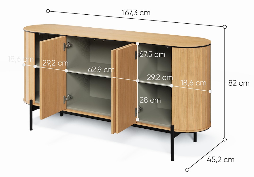 Komoda czterodrzwiowa Rotto z ryflami 168 cm dąb vincenza  - zdjęcie 5