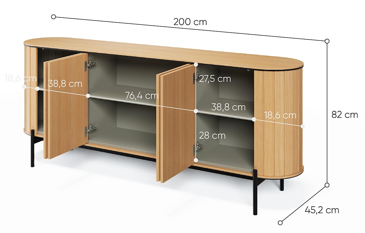 Komoda czterodrzwiowa Rotto z ryflami 200 cm dąb vincenza  - zdjęcie 5