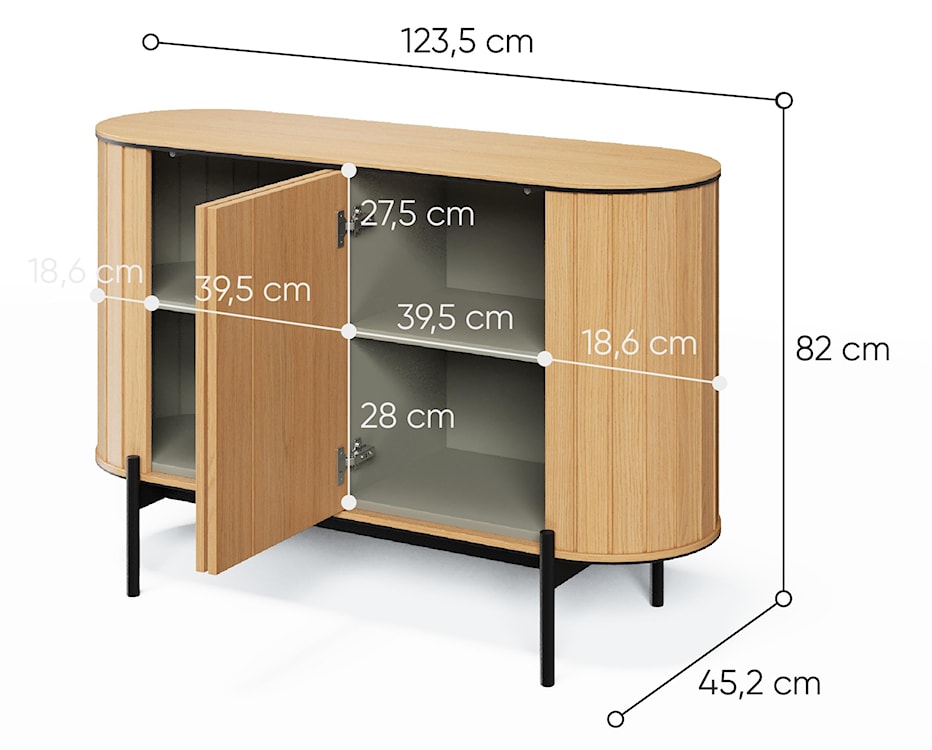 Komoda dwudrzwiowa Rotto niska z ryflami 124 cm dąb vincenza  - zdjęcie 6