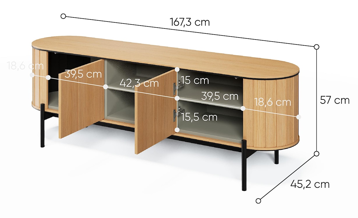 Szafka RTV dwudrzwiowa Rotto z ryflami 168 cm dąb vincenza  - zdjęcie 6