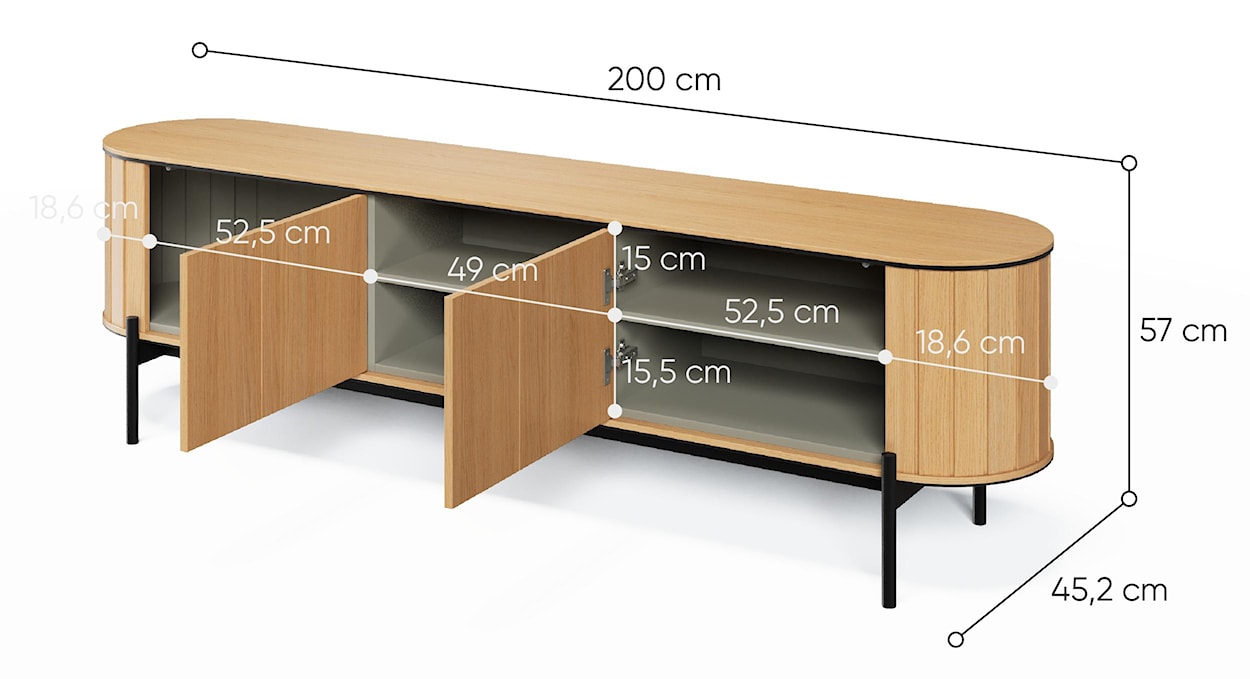 Szafka RTV dwudrzwiowa Rotto z ryflami 200 cm dąb vincenza  - zdjęcie 6