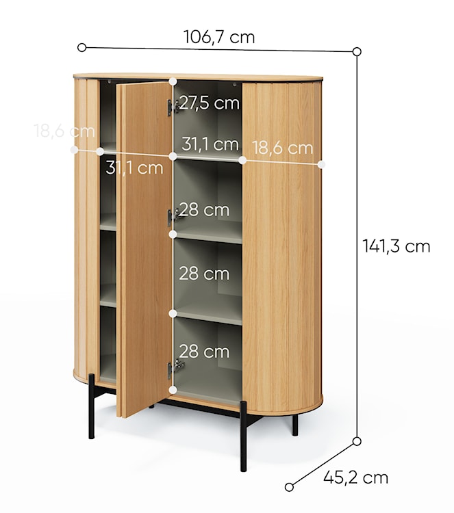 Komoda dwudrzwiowa Rotto wysoka z ryflami 107 cm dąb vincenza  - zdjęcie 6