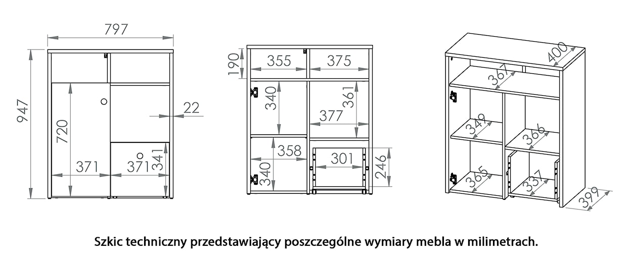 Komoda jednodrzwiowa Rettio 80 cm z półkami biała/buk Fjord  - zdjęcie 7