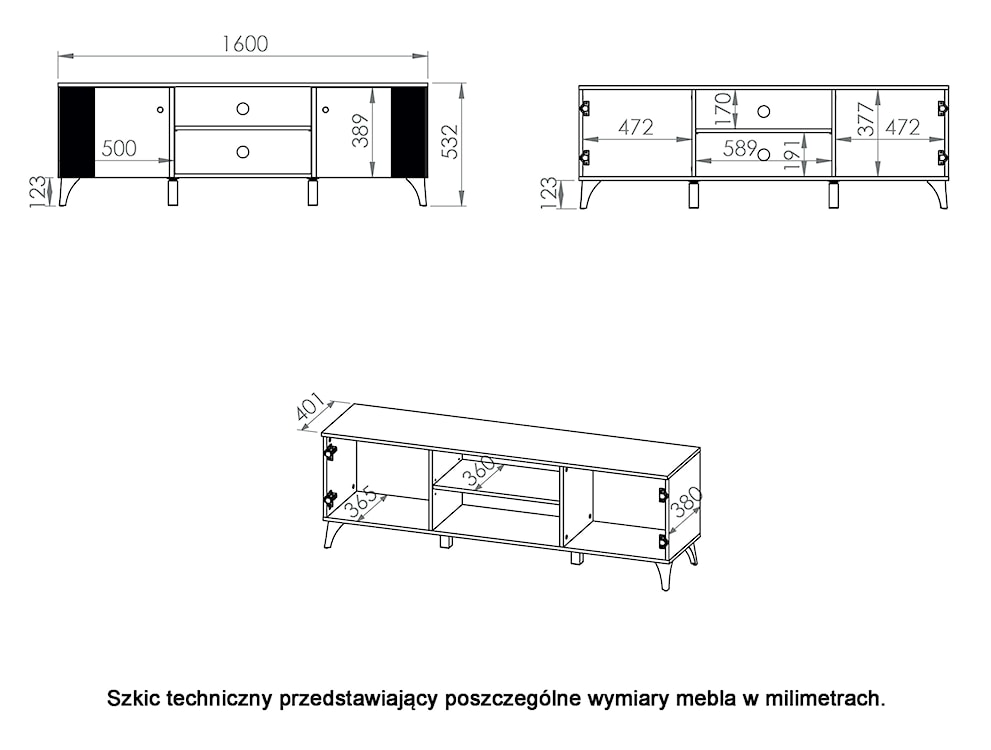 Szafka RTV Mogalla 160 cm Biała / Biały połysk  - zdjęcie 12