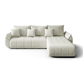 Narożnik z funkcją spania Romuldi L-kształtny prawostronny z pojemnikiem kremowy welur hydrofobowy