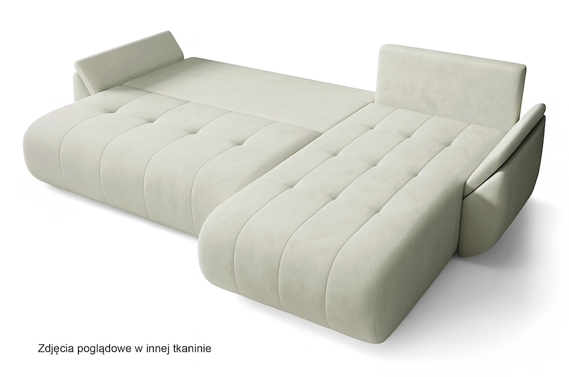 Narożnik z funkcją spania Romuldi L-kształtny prawostronny z pojemnikiem kremowy welur hydrofobowy  - zdjęcie 6