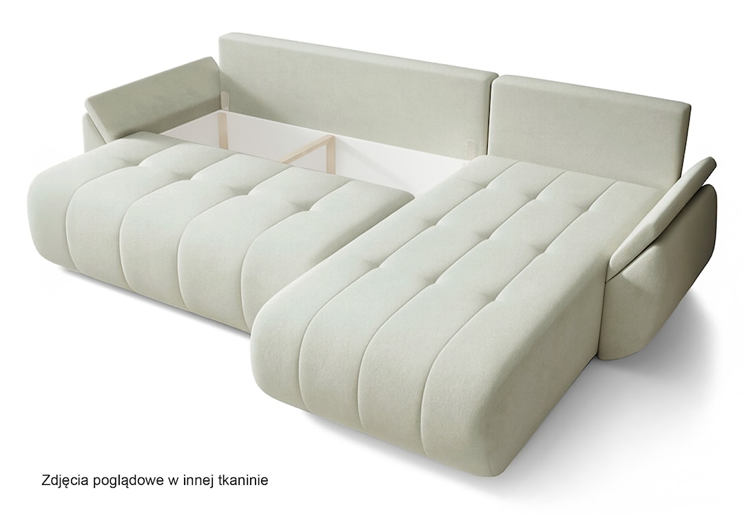 Narożnik z funkcją spania Romuldi L-kształtny prawostronny z pojemnikiem kremowy welur hydrofobowy  - zdjęcie 7