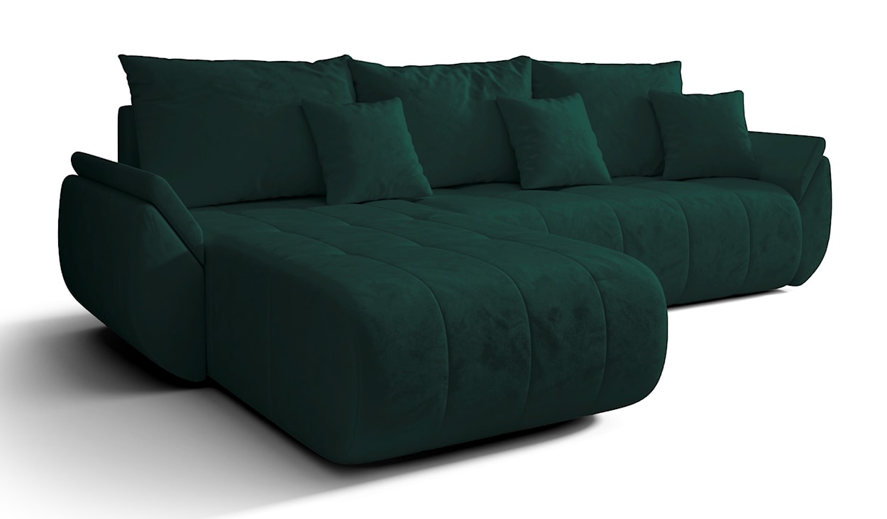 Narożnik z funkcją spania Romuldi L-kształtny lewostronny z pojemnikiem zielony welur hydrofobowy  - zdjęcie 5