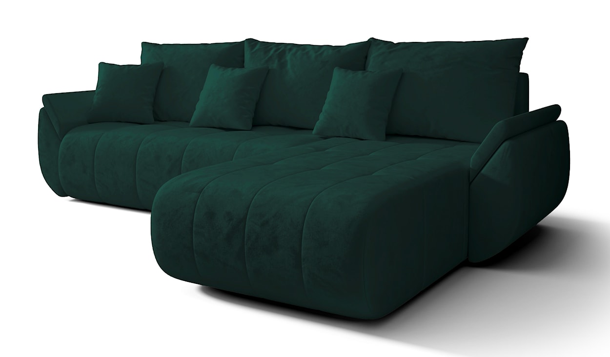 Narożnik z funkcją spania Romuldi L-kształtny prawostronny z pojemnikiem zielony welur hydrofobowy  - zdjęcie 5