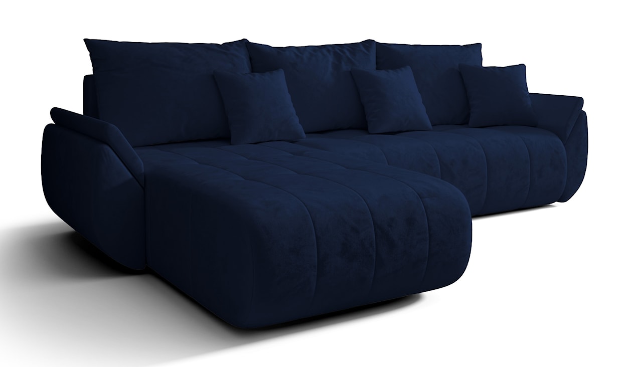 Narożnik z funkcją spania Romuldi L-kształtny lewostronny z pojemnikiem granatowy welur hydrofobowy  - zdjęcie 5