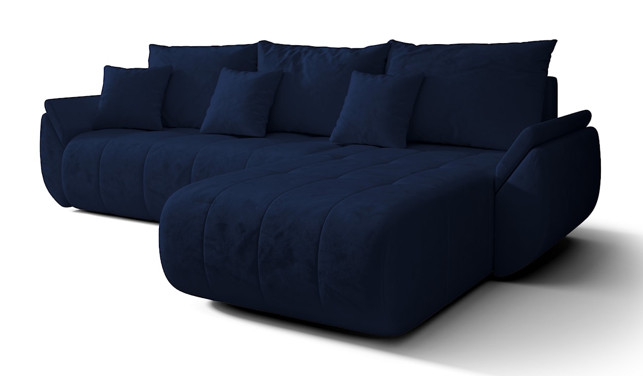 Narożnik z funkcją spania Romuldi L-kształtny prawostronny z pojemnikiem granatowy welur hydrofobowy  - zdjęcie 5