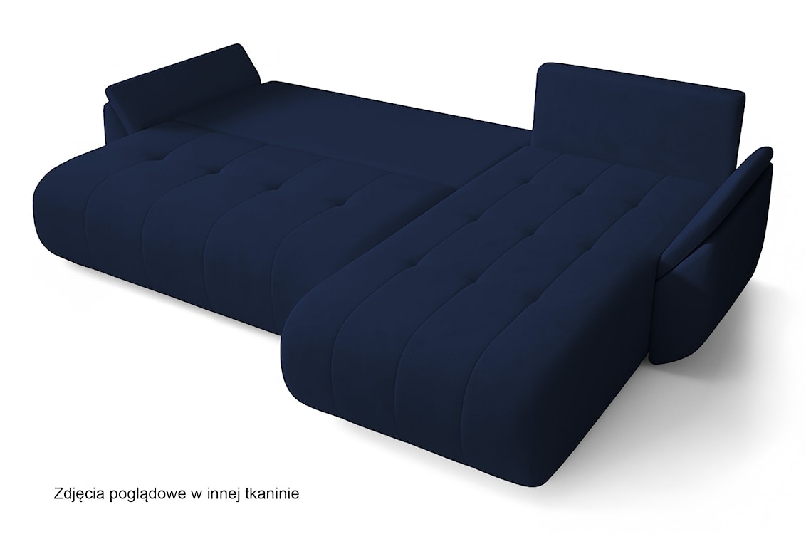 Narożnik z funkcją spania Romuldi L-kształtny lewostronny z pojemnikiem granatowy welur hydrofobowy  - zdjęcie 6