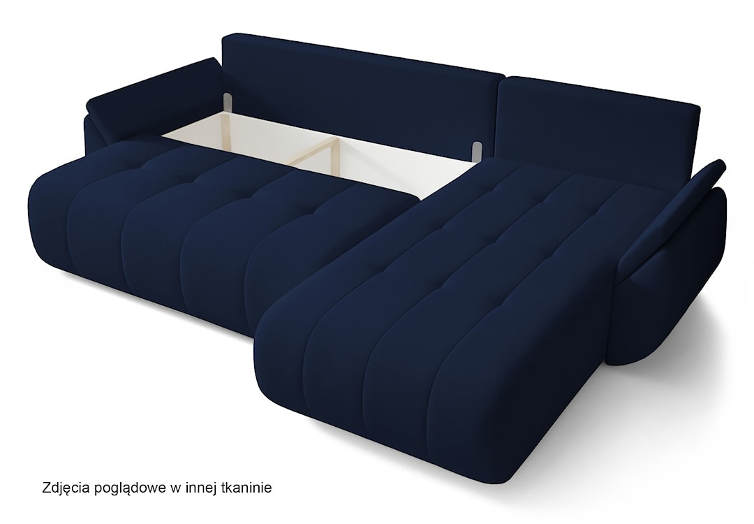 Narożnik z funkcją spania Romuldi L-kształtny prawostronny z pojemnikiem granatowy welur hydrofobowy  - zdjęcie 7