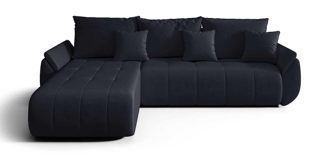 Narożnik z funkcją spania Romuldi L-kształtny lewostronny z pojemnikiem antracytowy welur hydrofobowy 